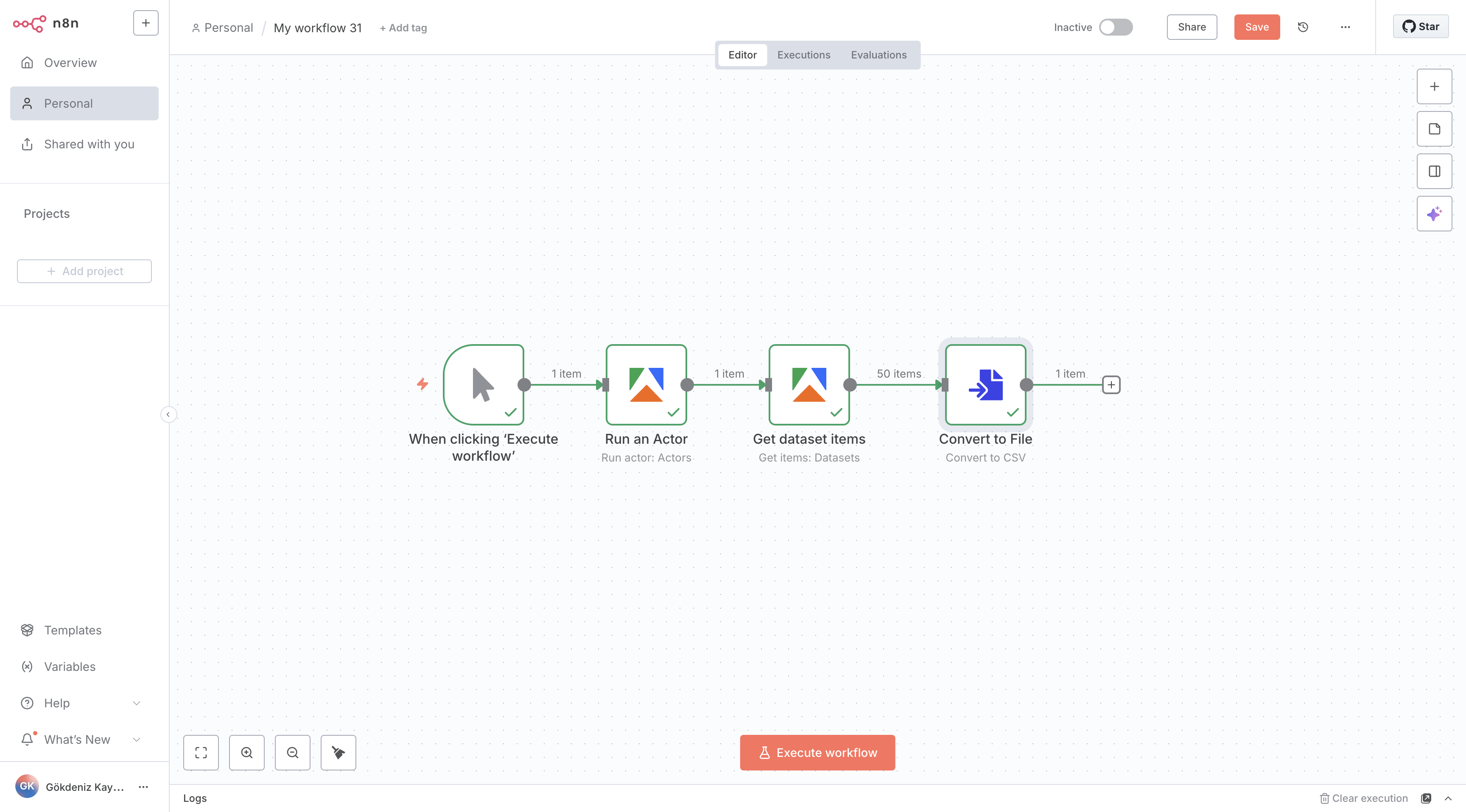 n8n workflow showing HTTP Request node configured with Claude API call