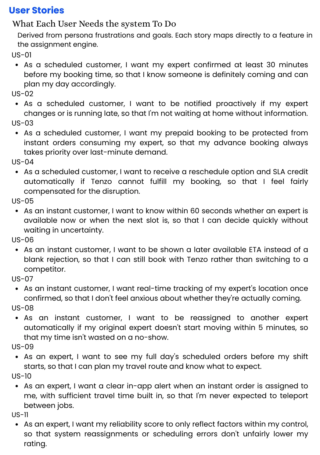 User Stories — Mapped from Persona Frustrations to Engine Features
